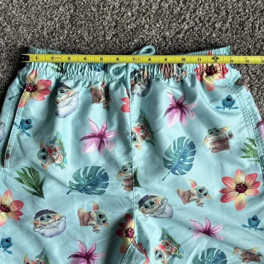 Star Wars Mens‎ Mandalorian Swim Trunks Shorts Size Small Grogu Baby Yoda Blue
